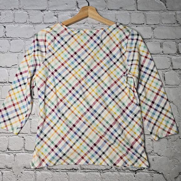 Talbots Cotton Blend Rainbow Plaid Print Boatneck 3/4 Sleeve Top Size MP - Picture 6 of 9